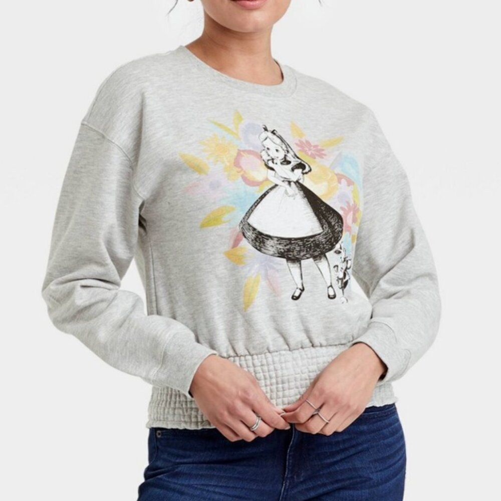 Disney Alice In Wonderland And White Rabbit Gray Sweatshirt SMALL NWT‎